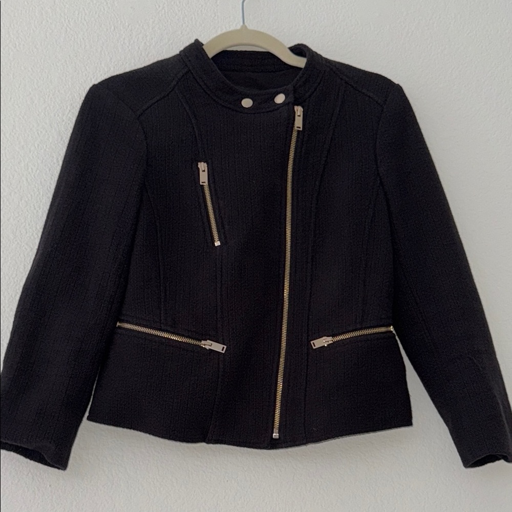 Ann Taylor Black Blazer with Asymmetrical Zipper and Fitted Silhouette